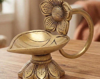 Handcrafted Brass Flower Diya | Vintage Style Floral Home Decor (5 Inch)