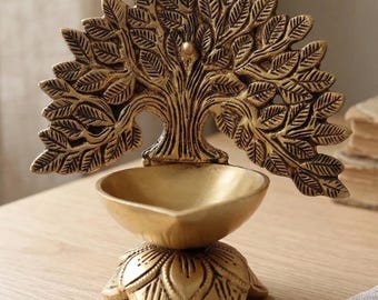 Handcrafted Brass Kalpavriksha Diya | Decorative Tree Oil Lamp | Traditional Home Decor | 6 Inch