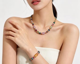 Kleurrijke sieradenset met kristallen kralen, boho ketting armband cadeau