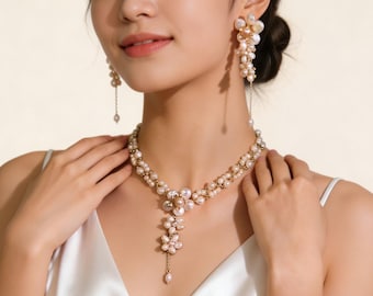 Parel bloemen ketting oorbellen set elegante bruiloft sieraden cadeau voor haar