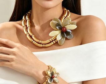 Gouden bloem statement sieraden set retro bloemen elegant cadeau voor vrouwen