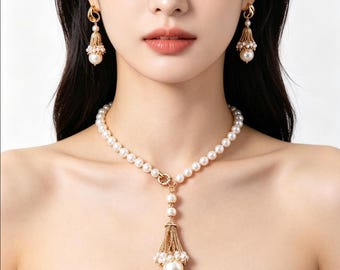 Parelkwast ketting set gouden bruidssieraden elegant cadeau