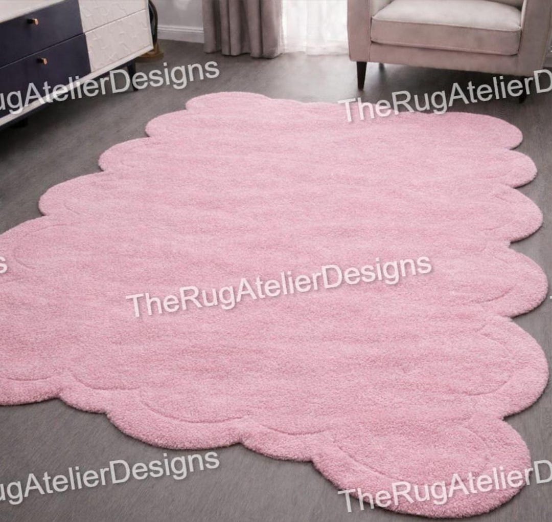 Cloud Shape Rug Pink Scalloped Area Rug, Cloud Shape Rug Soft Pastel Floor Mat ...