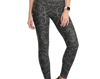 Leggings de yoga "BaRock gris", sutil diseño barroco, ropa deportiva de diseño sostenible, ropa deportiva de lujo, pantalones de diseño únicos