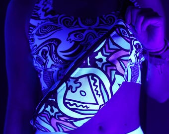 Riñonera "Babacci", diseño pintado a mano por el artista, riñonera premium, riñonera exclusiva, estampado moderno de los años sesenta/setenta, original.