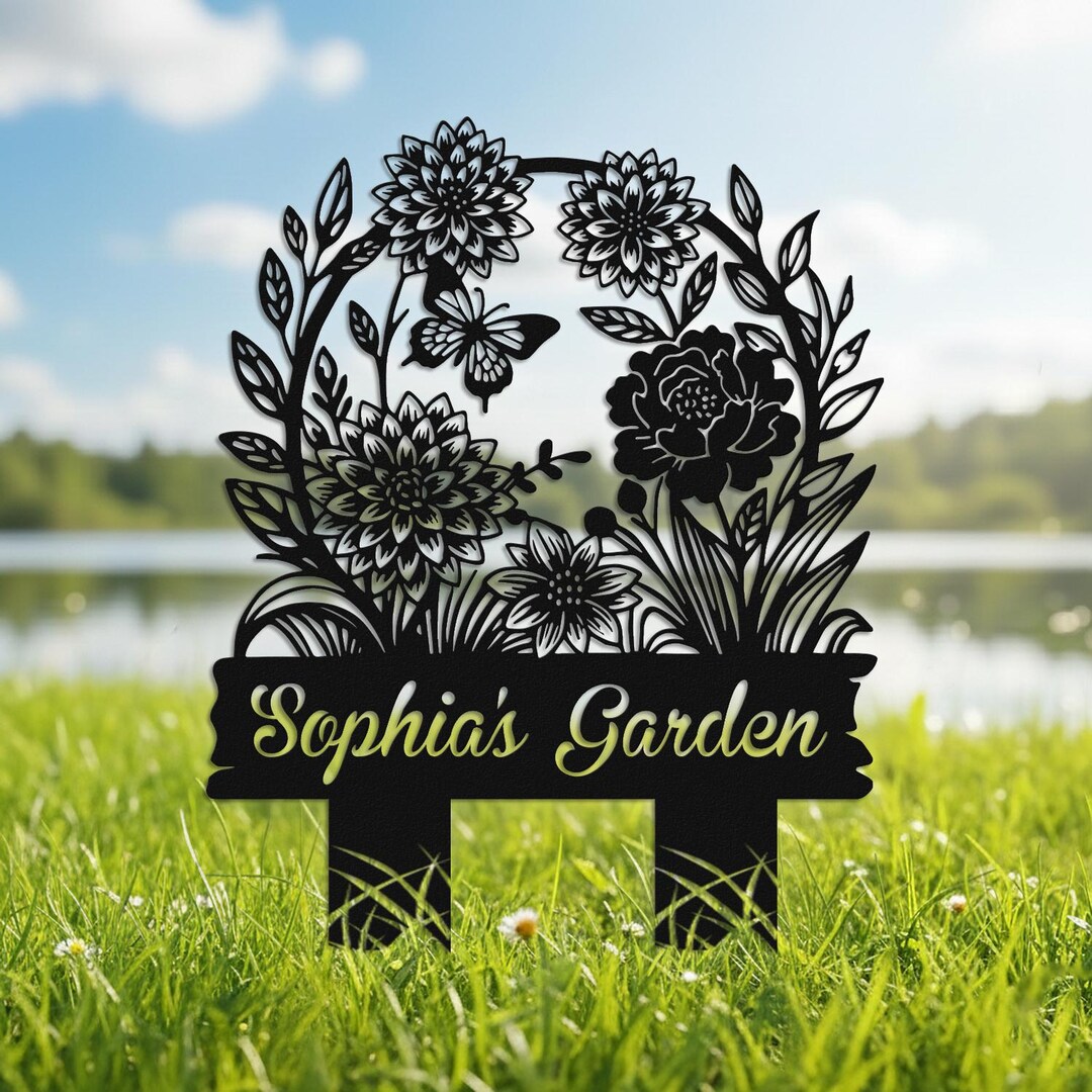 Stake Names Custom Floral Metal Garden Stake, Personalized Name Sign, Backyard ...