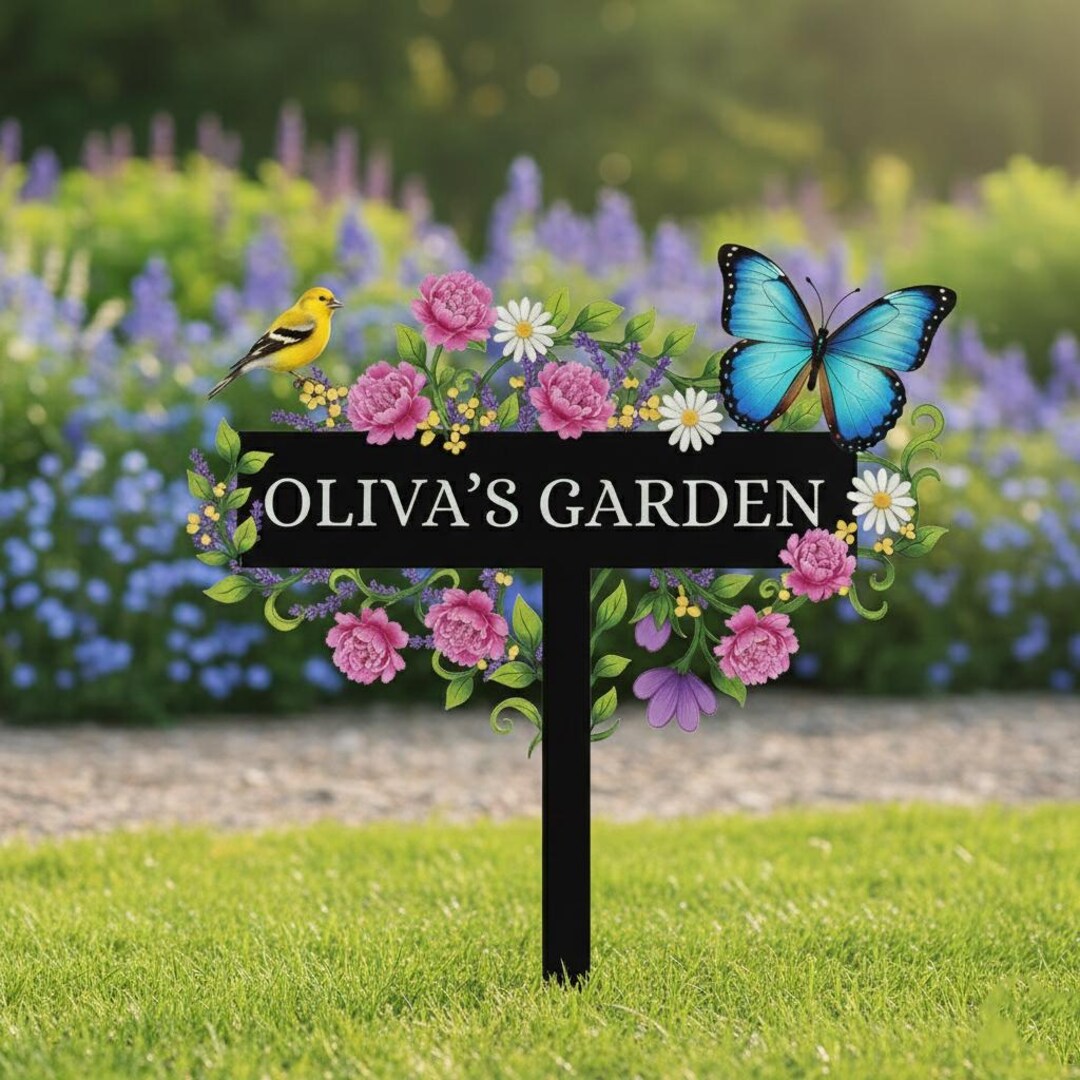Personalized Flower Garden Sign, Outdoor Yard Stake With Roses ...