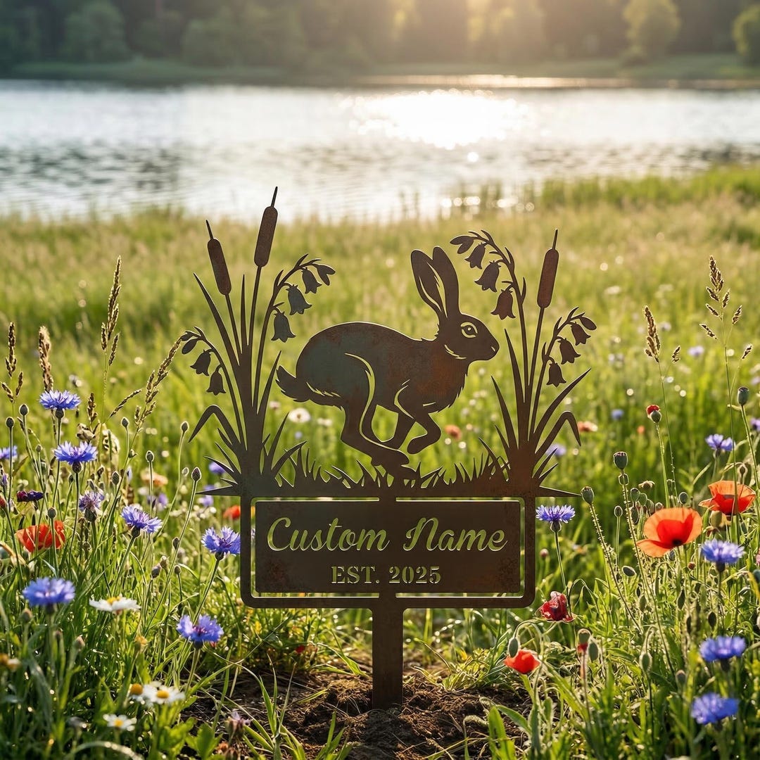 Personalized Bunny Garden Sign, Rabbit Memorial Metal Yard Stake, Pet ...