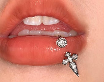 Piercing para labio con cruz, piercing para el labio, piercing para el trago, piercing de acero de titanio, joyería para piercing corporal.