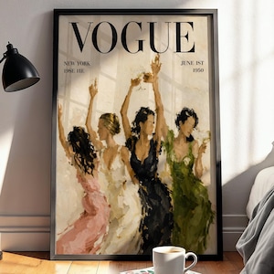 Vintage Vogue Women Dancing Magazine Cover Art Print, Trendig Rumsinredning