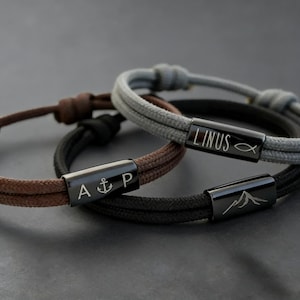 Custom Engraved Name Bracelet For Men, Personalized Cord Bracelet, Men's Engraved Initial Name Adjustable Bracelet, Friendship Gifts For Him