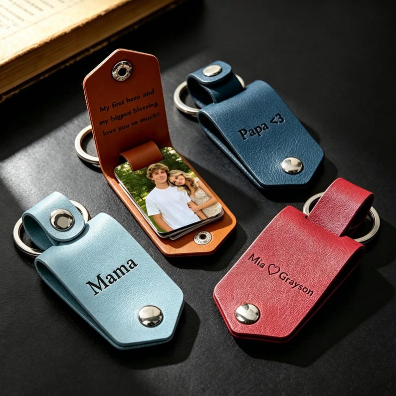 Custom Text Key Chain Personalized Leather Keychain With Photo, Custom Text Keychain, Metal ...