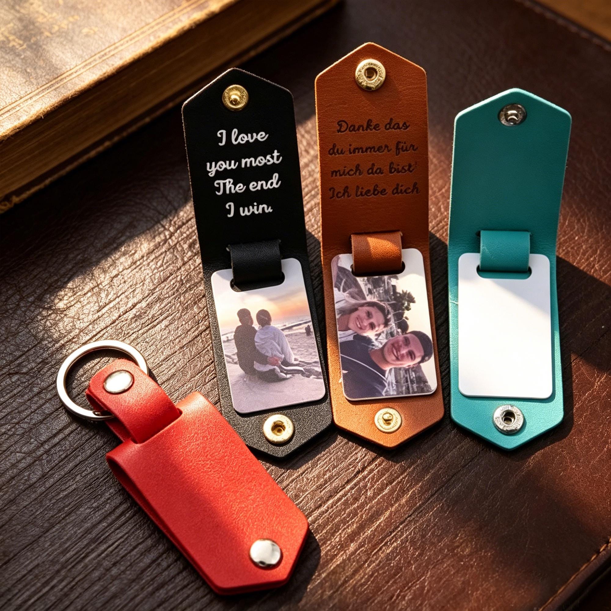 Custom Text Key Chain Personalized Leather Keychain With Photo, Custom Text Keychain, Metal ...