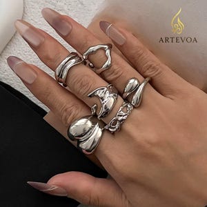 6-piece Statement Rings, Chunky Rings, Adjustable Ring Set, Gift for Her