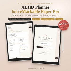 ADHD Planner reMarkable Paper Pro | Undated Hyperlinked Digital Habit Tracker, Brain Dump, Energy Days + 60 Stickers