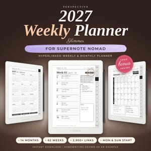 Supernote Nomad Templates, 2027 Weekly Monthly Planner | Hyperlinked A6 X2 Planner, Nov 2026-Dec 2027, Left Hand, 40 Stickers