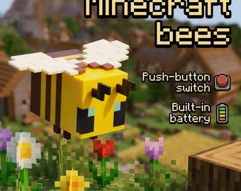 MC Bee Night Light, Pixel Game Honeybee Desk Lamp, Handcrafted Gamer Room Decor, Cute Animal Mood Light, Birthday Gift for Gamers