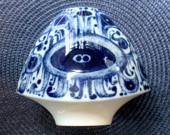 FURSTENBERG 1960's Vase Fat Lava Era Pottery Blue and White 5"