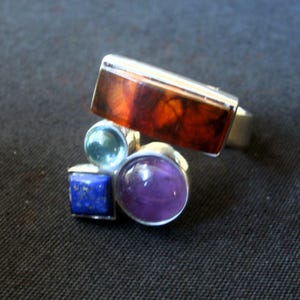 JAY KING Sterling Silver Abstract Bypass RING Sz 7.5 Multi Stone