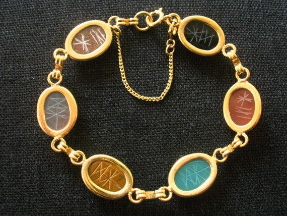 SCARAB Bracelet 6 Stones Gold Filled 7 1/2" Excel… - image 4