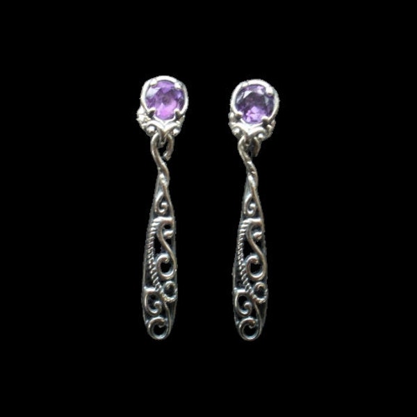 CAROLYN POLLACK Sterling Silver Filigree AMETHYST Drop Earrings