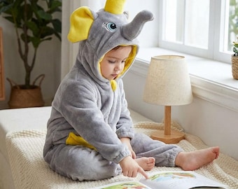 Mono de elefante de bolsillo, mono de animalito, mono con capucha de dibujos animados, mono de bebé de invierno acogedor, disfraz de franela con capucha, mono de invierno, pijamas cálidos