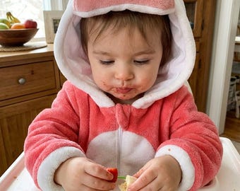 Red Unicorn Fleece Set,Cute Animal Romper,Cartoon Hooded Jumpsuit,Cozy Winter Baby Romper,Flannel Hooded Costume,Winter Onesie,Warm Pajamas