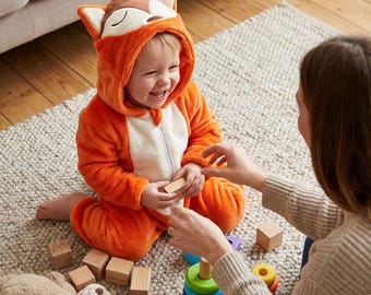 Traje de bebé de forro polar de zorro, mono de animal lindo, mono con capucha de dibujos animados, mono de bebé de invierno acogedor, disfraz de franela con capucha, mono de invierno, pijama cálido