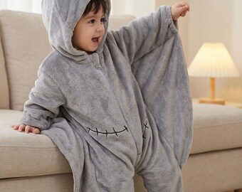 Conjunto infantil de fantasma gris, mono de animalito, mono con capucha de dibujos animados, mono de invierno acogedor para bebé, disfraz de franela con capucha, mono de invierno, pijama cálido.