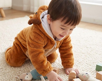 Lion Fleece Suit,Cute Animal Romper,Cartoon Hooded Jumpsuit,Cozy Winter Baby Romper,Flannel Hooded Costume,Winter Onesie,Warm Pajamas