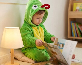 Pijama infantil de camaleón, mono de animalito, mono con capucha de dibujos animados, mono de invierno acogedor, disfraz de franela con capucha, pijama de invierno, pijama cálido.