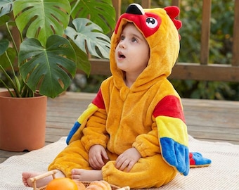 Disfraz de loro naranja, mono de animalito, mono con capucha de dibujos animados, mono de invierno acogedor para bebé, disfraz de franela con capucha, mono de invierno, pijama cálido