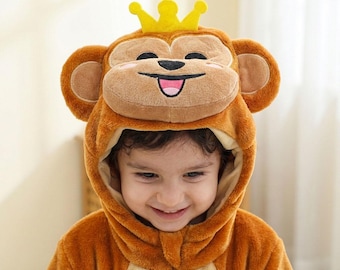 Mono de Rey Mono, Pelele de Animal Lindo, Mono con Capucha de Dibujos Animados, Pelele de Bebé de Invierno Acogedor, Disfraz de Franela con Capucha, Mono de Invierno, Pijama Cálido