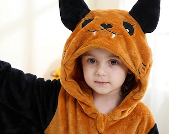 Mono con capucha de murciélago para niños, mono de animalito, mono con capucha de dibujos animados, mono de invierno acogedor para bebé, disfraz de franela con capucha, mono de invierno, pijama cálido
