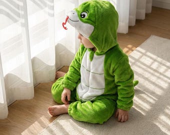 Mono de serpiente verde azulado, mono de animalito, mono con capucha de dibujos animados, mono de invierno acogedor para bebé, disfraz de franela con capucha, mono de invierno, pijama cálido