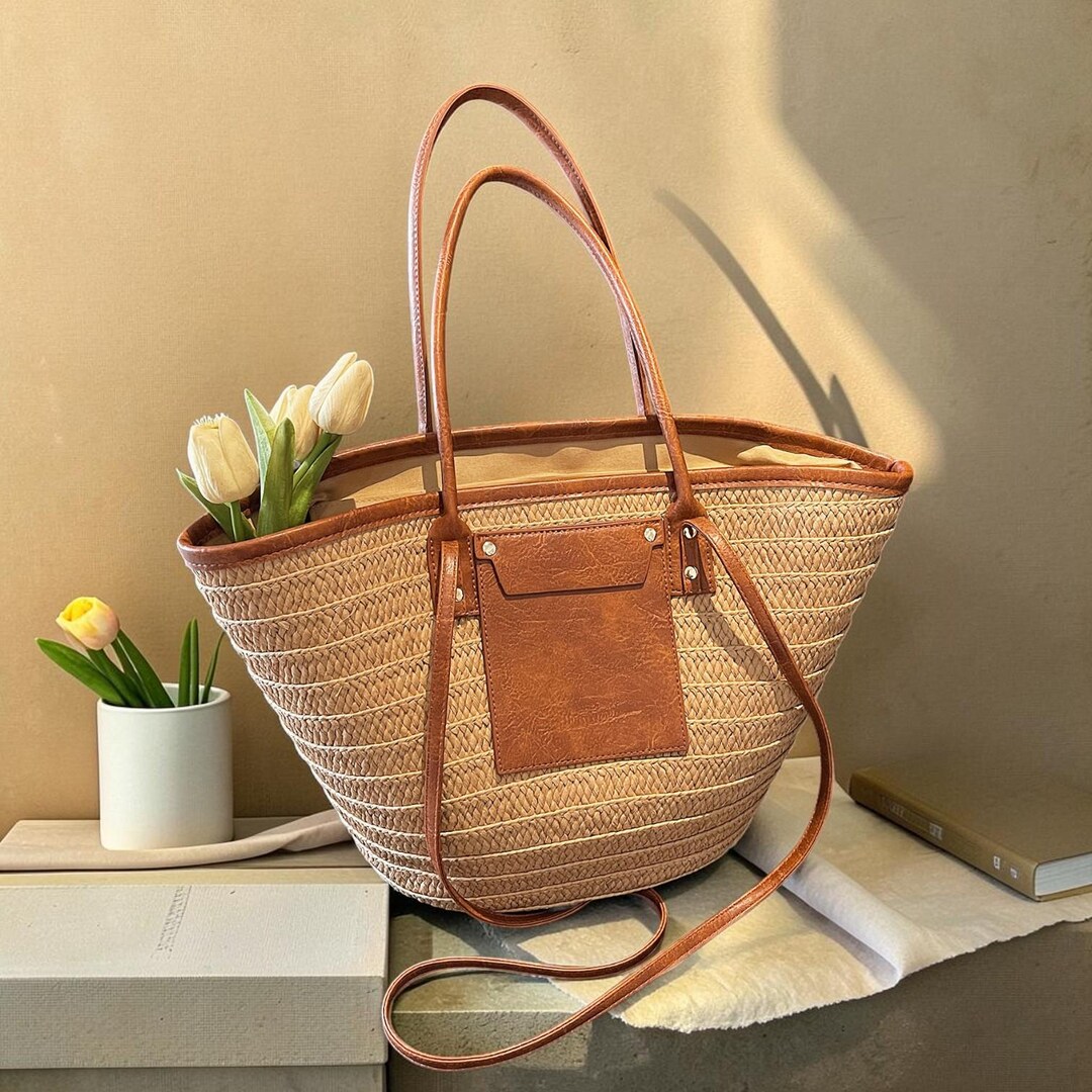 Straw Woven Tote Bag, Boho Beach Shoulder Bag, Large Summer Vacation ...