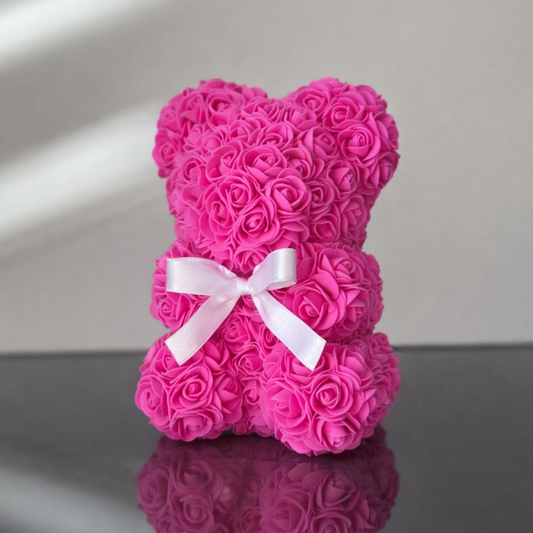 Handmade Rose Bear With Ribbon Bow, Foam Flower Teddy Gift (gift Box ...