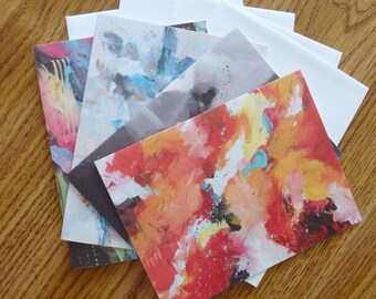 Abstract Art Note Cards, Colorful Stationery by Linda Miller Art, 4x5 Blank Cards with Envelopes