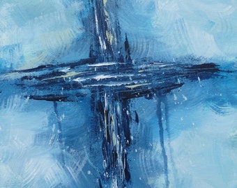 Original Acrylic Gallery Wrap Canvas Blue Cross 11x14 Fine Art Painting