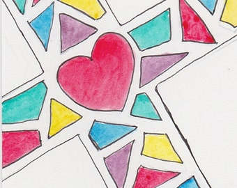 ACEO card Christian Cross with Heart, Original Pen and Ink Religious Drawing with Magnet Frame