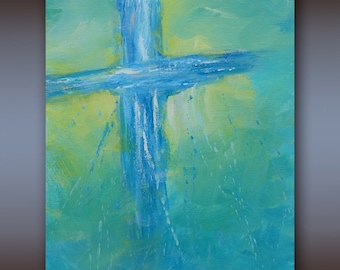 Blue Cross Painting: 11x14 Original Acrylic Christian Art