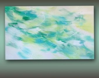 24x36 Original Christian Abstract Painting titled, "Follow Me", Gallery Wrap Canvas, Green and Blue Tones