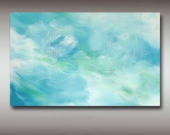 Original 24x36 Acrylic Abstract Christian Painting, titled "Walk on Water", Blue and Green Tones