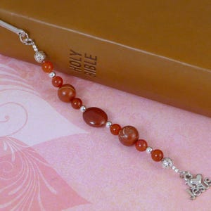 Beaded Bookmark with Red Jasper and Carnelian Gemstones, I Love Jesus Bookmarker