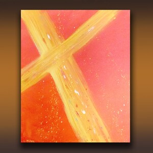 Original Abstract Christian Fine Art Painting, 16 x 20 Acrylic Gallery Wrap Canvas Gold Cross by Linda Miller, FREE Shipping image 2