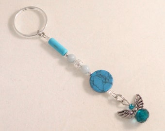 Blue Beaded Angel Keychain or Purse Charm