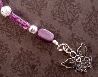 Beaded Bookmark with Angel Charm, Christian Bookmarker with Amethyst and Flourite