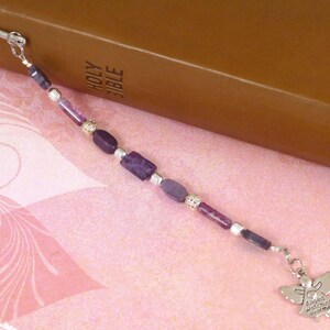 Beaded Bookmark with Angel Charm, Christian Bookmarker with Amethyst and Flourite Gemstones