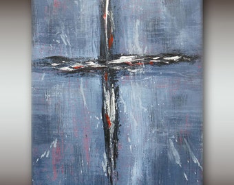 Original Acrylic 8x10 Black and White Cross Gallery Wrap Fine Art Painting