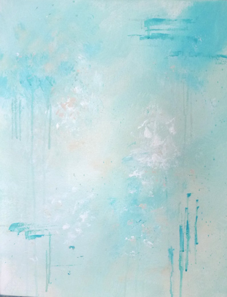 May include: Abstract painting with a light blue background and white and light blue accents. The painting has a textured look and feel.